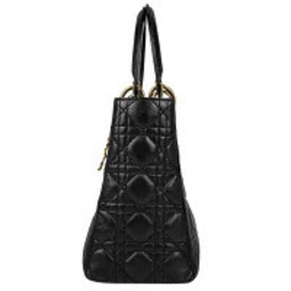 Dior Lady Cannage Bag Shoulder Christian Handbag Leather  Black